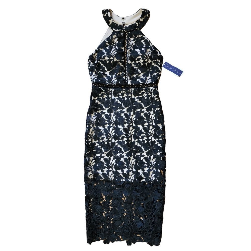 Dear Moon High Neck Halter Black Lace Midi Bodycon Dress Size 5